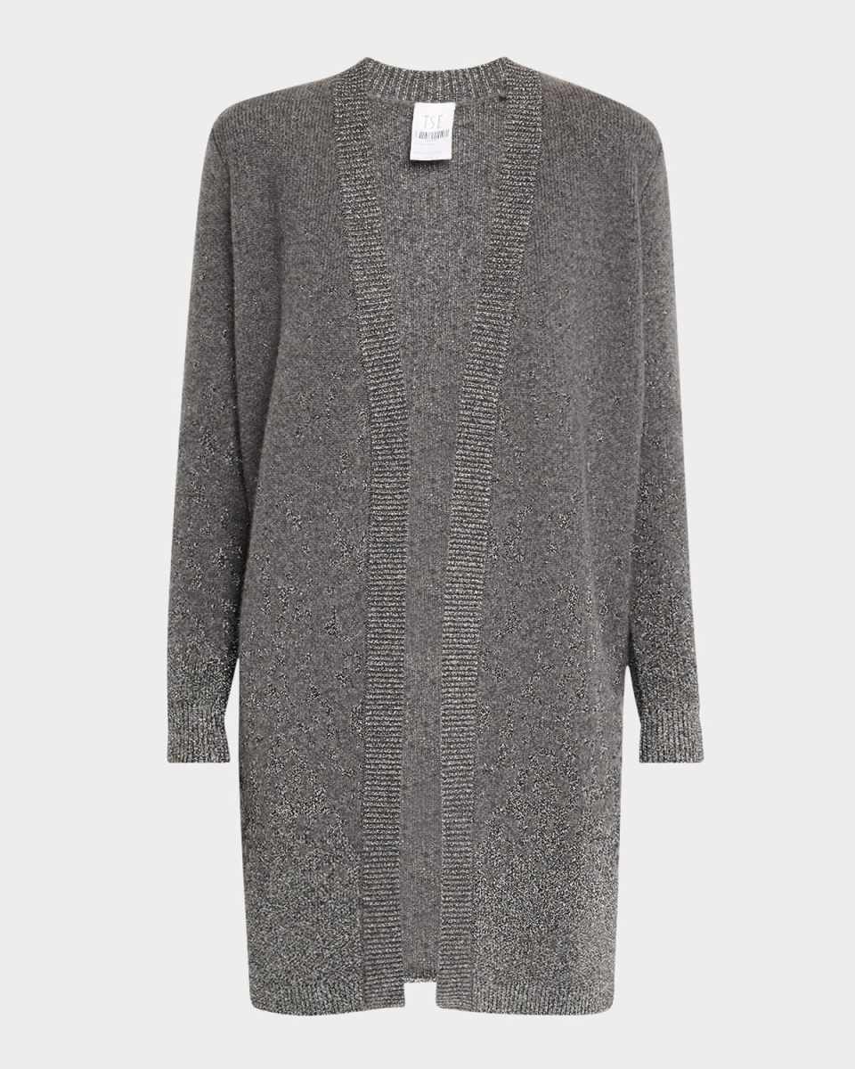 Cashmere Open-Front Ombre Shimmer Cardigan